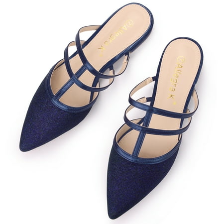 Unique Bargains Women s Glitter Pointed Toe Flats Mules