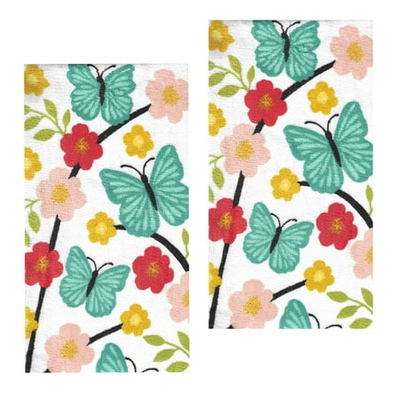2 Piece Kitchen Spring Towels Butterfly Flowers Multi-Color HL