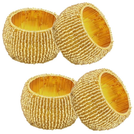 Rangeene Handmade Finely Beaded Napkin Rings for Dinners Weddings Banquets and Special Occasions; Gold; 4