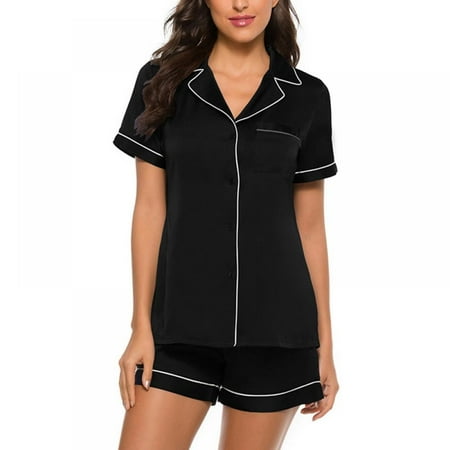 Satin Pajamas Set Women Short Sleeve Button-Down Lapel Tops and Shorts 2 Piece Pjs Silk-like Sleepwear Classic Loose Loungewear
Satin Pajamas Set Women Short Sleeve Button-Down Lapel Tops and Shorts 2 Piece Pjs Silk-like Sleepwear Classic Loose Loungewear