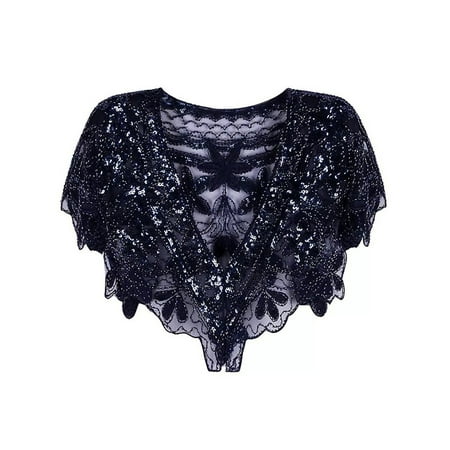 Canis 1920s Shawl Wraps for Women Sequin Flapper Shawl Evening Cape