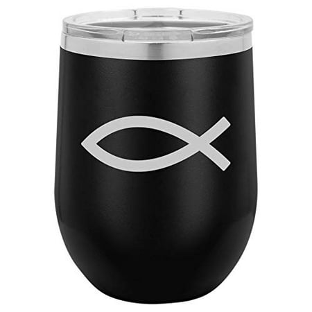 12 oz Double Wall Vacuum Insulated Stainless Steel Stemless Wine Tumbler Glass Coffee Travel Mug With Lid Christian Fish Symbol (Black)
12 oz Double Wall Vacuum Insulated Stainless Steel Stemless Wine Tumbler Glass Coffee Travel Mug With Lid Christian Fish Symbol (Black)