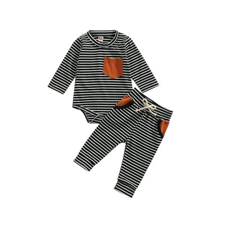 Sunisery Infant Baby Boys Girls Striped Clothes Set Long Sleeve Romper Drawstring Waist Pants 2pcs Outfits Set Black 12-18 Months
Sunisery Infant Baby Boys Girls Striped Clothes Set Long Sleeve Romper Drawstring Waist Pants 2pcs Outfits Set Black 12-18 Months