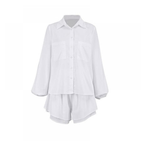 Baywell Womens Cotton Linen Button Shirt and Short Lounge Set Long Sleeve Tops and Shorts 2 Piece Pajamas Set Sleepwear White S-L
Baywell Womens Cotton Linen Button Shirt and Short Lounge Set Long Sleeve Tops and Shorts 2 Piece Pajamas Set Sleepwear White S-L