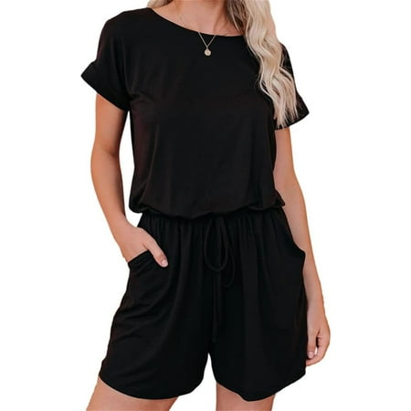 DanceeMangoos Women s Short Sleeve Cotton Romper Crewneck Solid Color Elastic Waist Jumpsuit Overall with Pockets
DanceeMangoos Women s Short Sleeve Cotton Romper Crewneck Solid Color Elastic Waist Jumpsuit Overall with Pockets