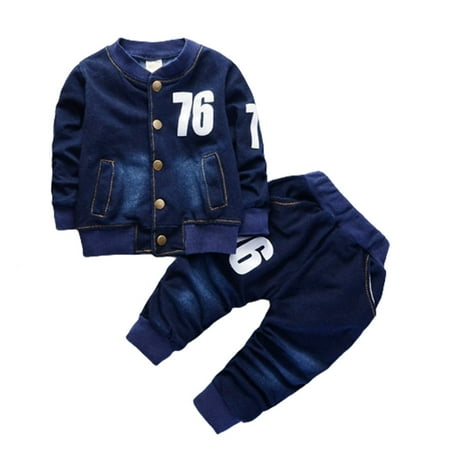Journey 2-Piece Set Kid Boy s Denim Jeans Casual Clothing Long Sleeve Jacket and Pants(100cm)