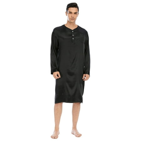 Men s Nightshirt Long Sleeve Sleepwear Soft Comfy Nightgown Loose Sleep Shirt L-XXXL