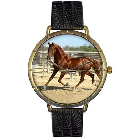 Whimsical Watches Unisex American Saddlebred Horse Photo Watch with Black Leather