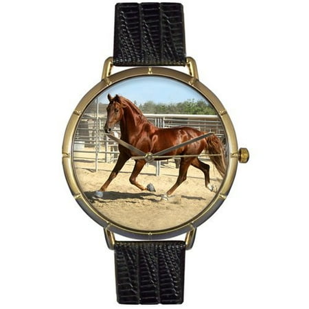 Whimsical Watches Unisex American Saddlebred Horse Photo Watch with Black Leather