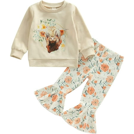 PIKADINGNIS Western Toddler Baby Girl Clothes Letter Crewneck Sweatshirt Top Cow Print Flared Pants Set 2PCS Bell Bottom Outfits
PIKADINGNIS Western Toddler Baby Girl Clothes Letter Crewneck Sweatshirt Top Cow Print Flared Pants Set 2PCS Bell Bottom Outfits