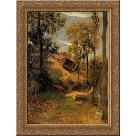 Bathing in Front of the Port of Pont-Aven 24x18 Gold Ornate Wood Framed Canvas Art by Paul Gauguin