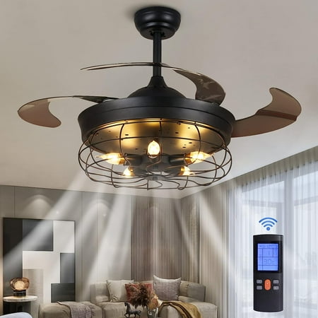 Retractable with Lights Industrial Reversible Fandelier Vintage Farmhouse Black Cage Ceiling with Remote Control for Living Room Bedroom 36 inch
Retractable with Lights Industrial Reversible Fandelier Vintage Farmhouse Black Cage Ceiling with Remote Control for Living Room Bedroom 36 inch
