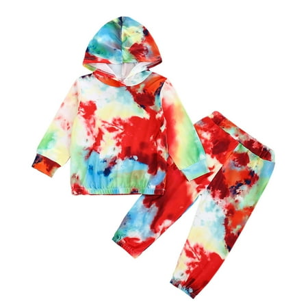 Tie-Dye Hooded Winter Sweatshirt+Pants Outfits