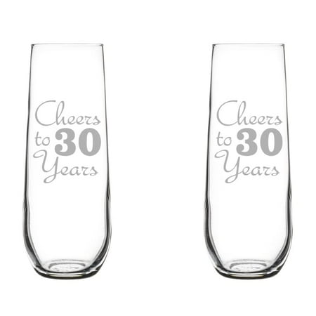 Set of 2 Glass Champagne Flutes Sparkling Wine Glasses Birthday Anniversary Cheers 30 Years (8.5 oz Stemless)
Set of 2 Glass Champagne Flutes Sparkling Wine Glasses Birthday Anniversary Cheers 30 Years (8.5 oz Stemless)