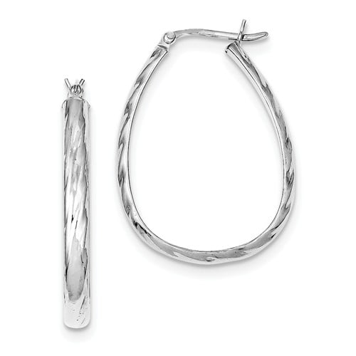 Sterling Silver 0.8IN Long 4.00mm Grooved Oval Hoop Earrings