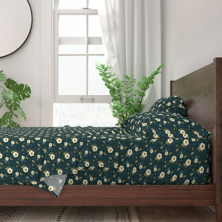 Fall Autumn Leaves Floral Flowers Brown 100% Cotton Sateen Sheet Set by Roostery