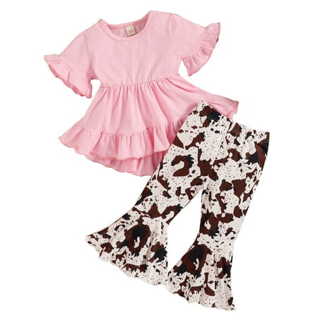 Girls Pants Set Short Sleeve Pleated Tops with Camouflage Flare Pants Casual Set
Girls Pants Set Short Sleeve Pleated Tops with Camouflage Flare Pants Casual Set