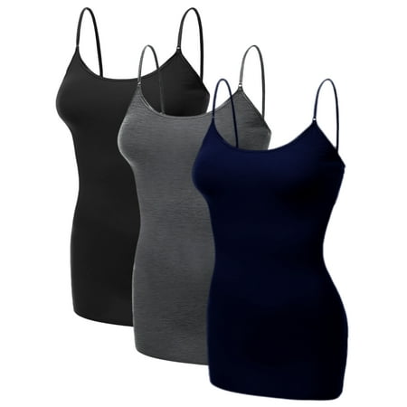 

Emmalise Women s Basic Casual Long Camisole Adjustable Strap Cami Layering Top Medium 3Pk Black Hth Charcoal Navy