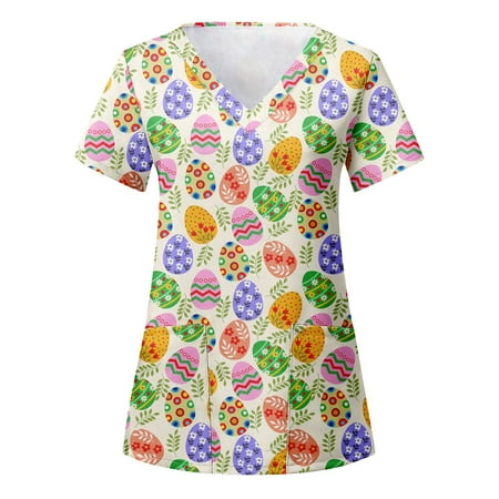 Women Scrubs Tops Easter Short Sleeve V Neck Cartoon Printed Top Nursed Working T Shirts Blouse With Pockets Nurse Workwear
Women Scrubs Tops Easter Short Sleeve V Neck Cartoon Printed Top Nursed Working T Shirts Blouse With Pockets Nurse Workwear