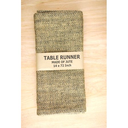 Jute Table Runner Herringbone Black 14x72 inch