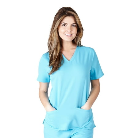 UltraSoft Premium Classic 3 Pocket V-Neck Medical Scrub Top For Women - JUNIOR FIT Water Blue / Large