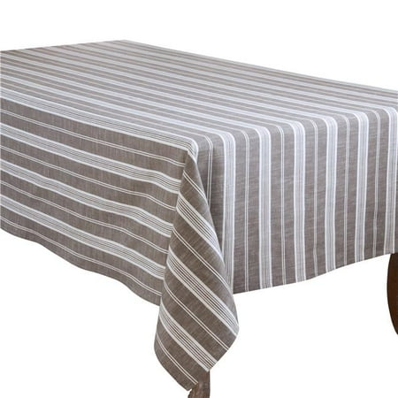 SARO 65 x 120 in. Oblong Cotton Tablecloth with Grey Striped Design