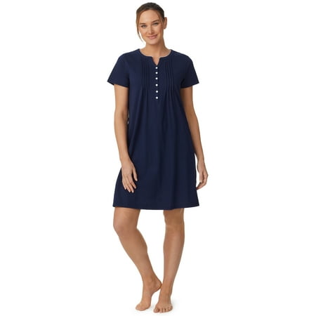 Aria Women’s and Women’s Plus Short Sleeve Split Neck Henley Nightgown 40”