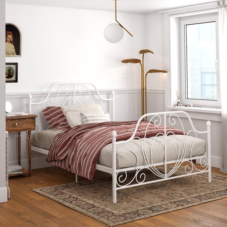 DHP Ivorie Metal Bed, Queen Size Frame, Adjustable Base Height, White