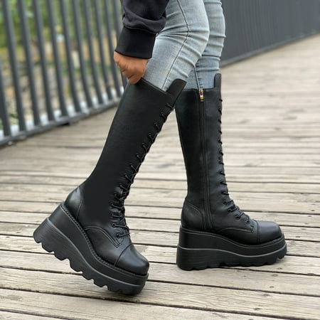 Women‘s Platform Wedge Heeled Mid Calf Boots Punk Style Lace Up Boots Women‘s Footwear
Women‘s Platform Wedge Heeled Mid Calf Boots Punk Style Lace Up Boots Women‘s Footwear