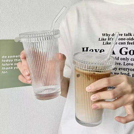 Ribbed Drinking Glasses Vintage Glassware Glass Cups with Straw and Lid for Iced Cold Drinks Coffee Tea
Ribbed Drinking Glasses Vintage Glassware Glass Cups with Straw and Lid for Iced Cold Drinks Coffee Tea