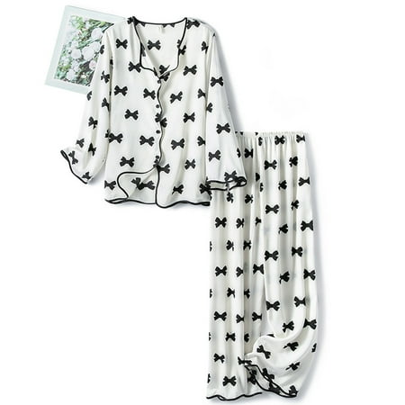DECILRO Jackets for Women Womens Trends Bow Print Pajamas Two Piece Suit Long Sleeve Pants Pajama Set Homewear White M
DECILRO Jackets for Women Womens Trends Bow Print Pajamas Two Piece Suit Long Sleeve Pants Pajama Set Homewear White M