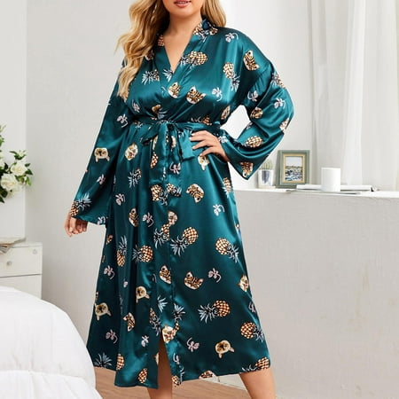 

SELONE Spa Robe for Women Nightgowns for Women Robe Long Sleeve Loose Fit Fashion Printed Nightgown Tops Blouse Home Wear Pajama Sets Pj Set for Valentines Day Anniversary Wedding Honeymoon Green XL