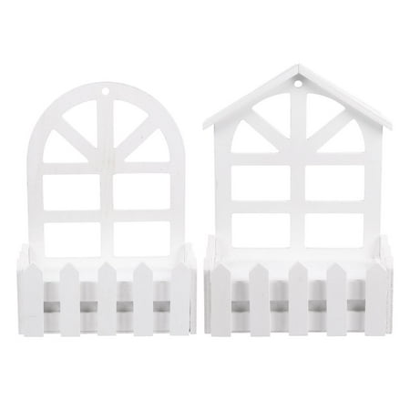 Tinksky 2pcs White Wooden Fence Wall Decoration Flower Pots Wall Hanging Flower Pot