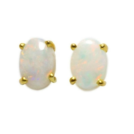 BRILLIANT FIRE 18KT GOLD PLATED AUSTRALIAN WHITE OPAL STUD EARRINGS