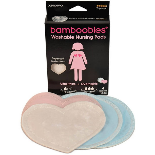 Bamboobies Washable Nursing Pads, 1-Pair, Regular Light, Pink + 1-Pair, Overnight