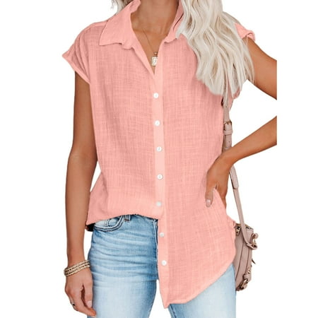 Women Button Up Shirt Short Sleeve Pure Bright Color Loose Casual Women Short Sleeve Blouse for Outing Office Party Pink XL 
Women Button Up Shirt Short Sleeve Pure Bright Color Loose Casual Women Short Sleeve Blouse for Outing Office Party Pink XL
