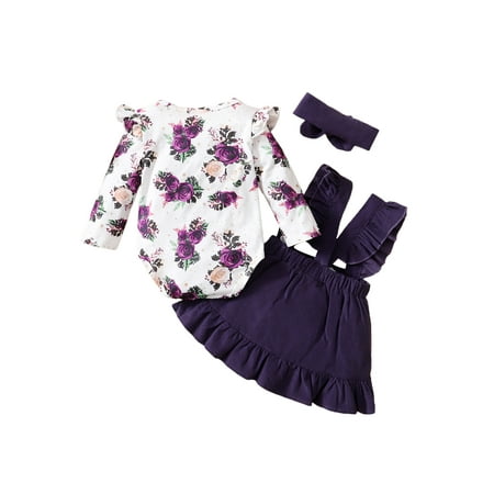 Sunisery 3PCS Newborn Infant Baby Girl Fall Clothes Floral Long Sleeve Ruffle Romper Top Suspender Skirt Dress Set Purple 0-6 Months
Sunisery 3PCS Newborn Infant Baby Girl Fall Clothes Floral Long Sleeve Ruffle Romper Top Suspender Skirt Dress Set Purple 0-6 Months