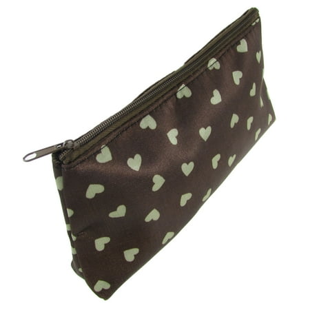 Beige Heart Dotted Zippered Nylon Lining Cosmetic Makeup Bags for Women