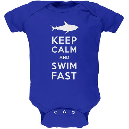 Shark Keep Calm and Swim Fast Royal Soft Baby One Piece - 12 month