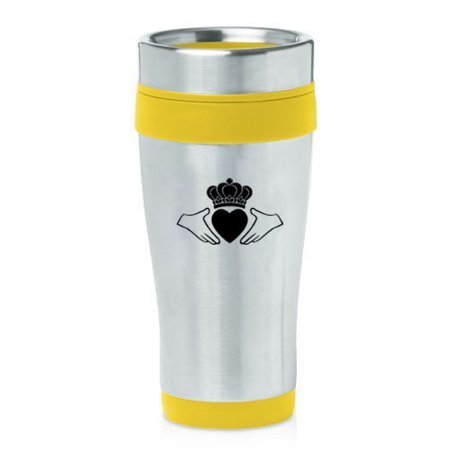 Yellow 16oz Insulated Stainless Steel Travel Mug Irish Claddagh,MIP