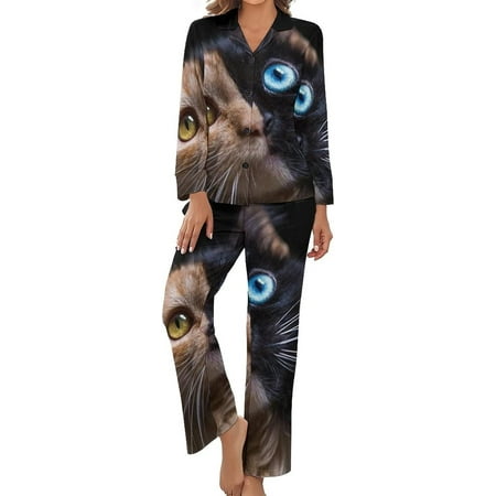 Yellow And Blue Eyes of The Cat Women s Pajamas Set Button Down Sleepwear PJ Set Loungewear Night Suit with Pocket
Yellow And Blue Eyes of The Cat Women s Pajamas Set Button Down Sleepwear PJ Set Loungewear Night Suit with Pocket