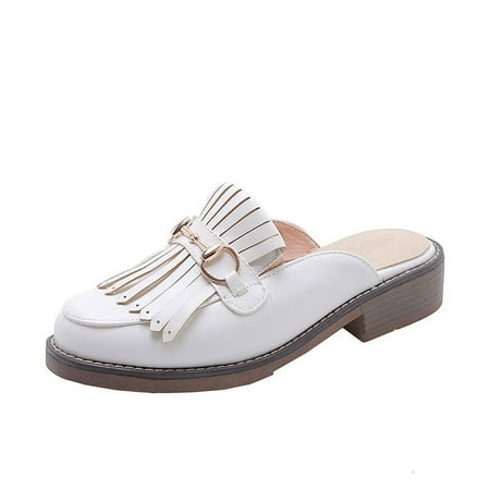 IELGY Women s slippers low heel round head solid color outer wea flat