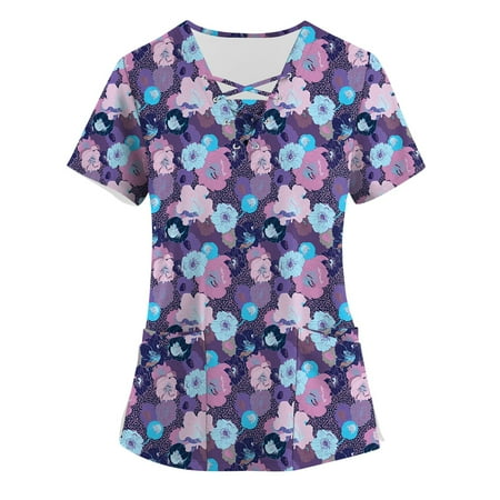 BIZIZA Scrub Tops Women Loose Fit Plus Size Printed Scrub tops with Two Pocket Short Sleeve V Neck Trendy Summer Womens Tops Purple 5XL
BIZIZA Scrub Tops Women Loose Fit Plus Size Printed Scrub tops with Two Pocket Short Sleeve V Neck Trendy Summer Womens Tops Purple 5XL