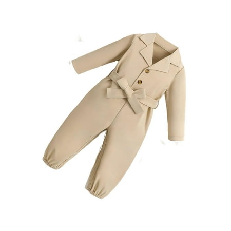 Casual Plain Lapel Shirt Long Sleeve Khaki Baby Jumpsuits (Baby s)