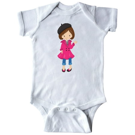 Inktastic Fashion Girl French Girl Brown Hair Beret Gift Baby Girl Bodysuit