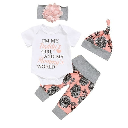 TAIAOJING Toddler Baby Girl Clothes Ropmper+Flower Pants+Hat+Headband Letter Set Print Sleeve Short Outfits For Girl 6-12 Months
TAIAOJING Toddler Baby Girl Clothes Ropmper+Flower Pants+Hat+Headband Letter Set Print Sleeve Short Outfits For Girl 6-12 Months