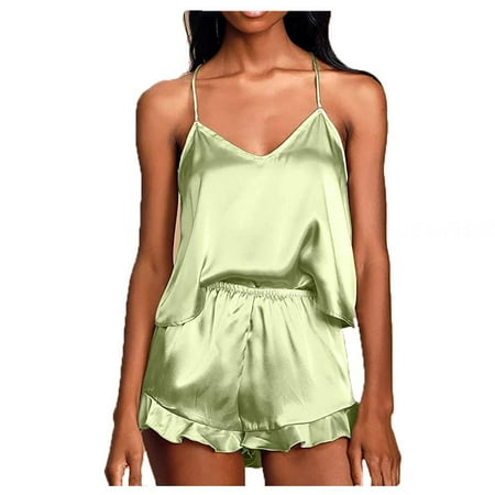 bangyoudaoo Womens Two-Piece Pajamas Set Ladies Pajamas V-Neck Suspender Shorts Pajamas Home Service Suit