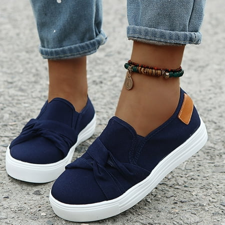Yinguo Women s Fashion Bowknot Elastic Solid Color Flat Breathable Canvas Shoes