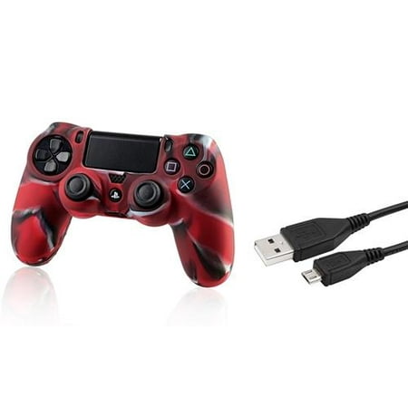 Insten Black 3.3FT Micro USB Charger Cable+Camouflage Navy Red Skin Case Cover for Sony PS4 Playstation 4