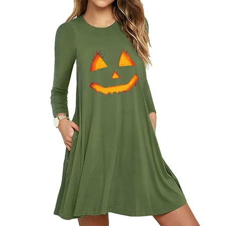 

Kids Cat Costume Disfraz De festival Para Mujer Shirts Bat Wing Dress Goth Women s Pumpkin Face Print Long Sleeve Slim Dress Dress Corset Fairy Outfits For Girls 8 - 10 (5XL Army Green) TBKOMH